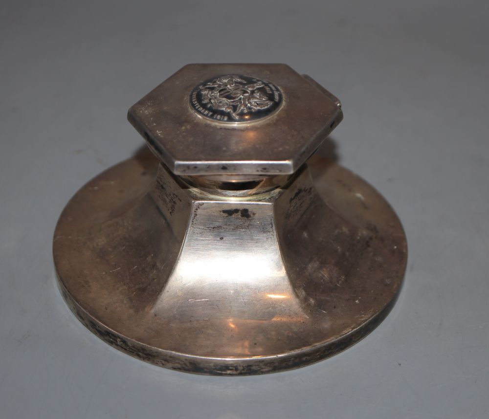 A George V silver circular inkwell